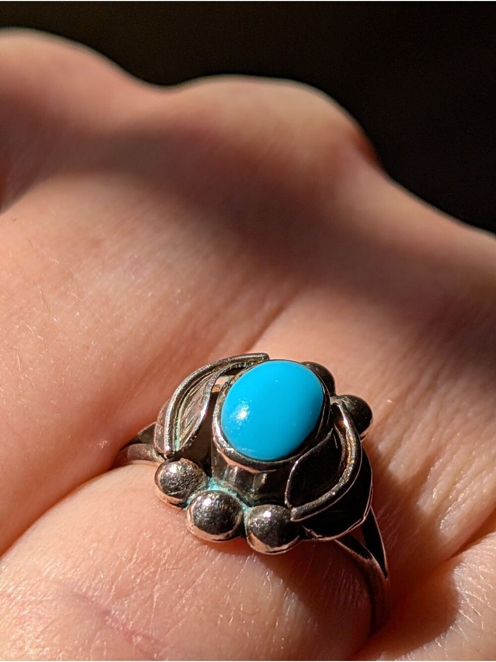 Mexican Sterling Silver 925 Blue Stone Cabochon Ring Artisan Handmade Vintage - Picture 9 of 15
